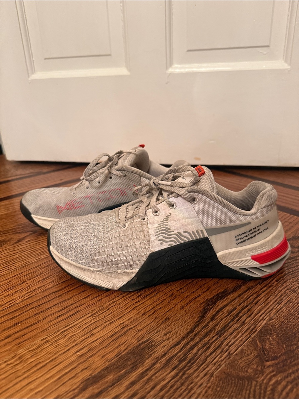 Women’s Nike Metcons Lightweight Training Shoes - Light Gray with Coral Accents